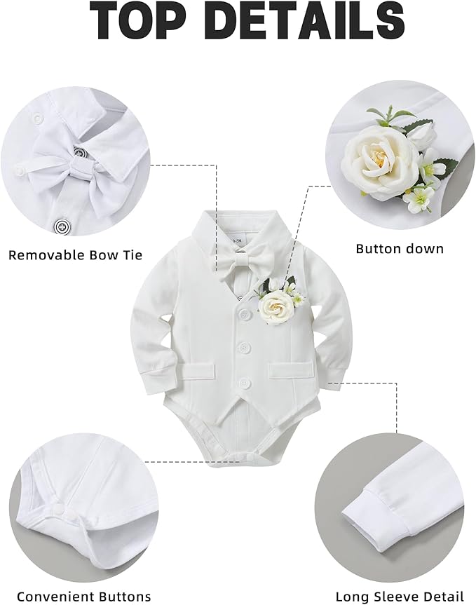 Coco&RARA Baby Boy Clothes Suits Infant Gentleman Outfits, Formal Dress Shirt+Vest+Corsage+tie+Pants Baby Suit Set 0-18M