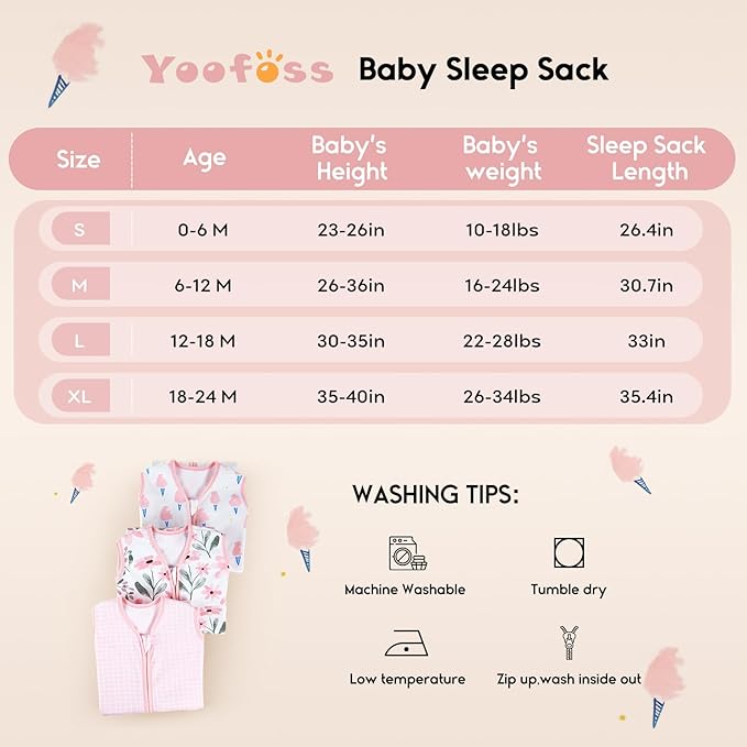 Yoofoss Baby Sleep Sack 18-24 Months 0.5 Tog Wearable Blanket for Baby, 3 Pack 100% Organic Cotton Infant Toddler Sleeping Sack 2-Way Zipper Lightweight Sleep Sack