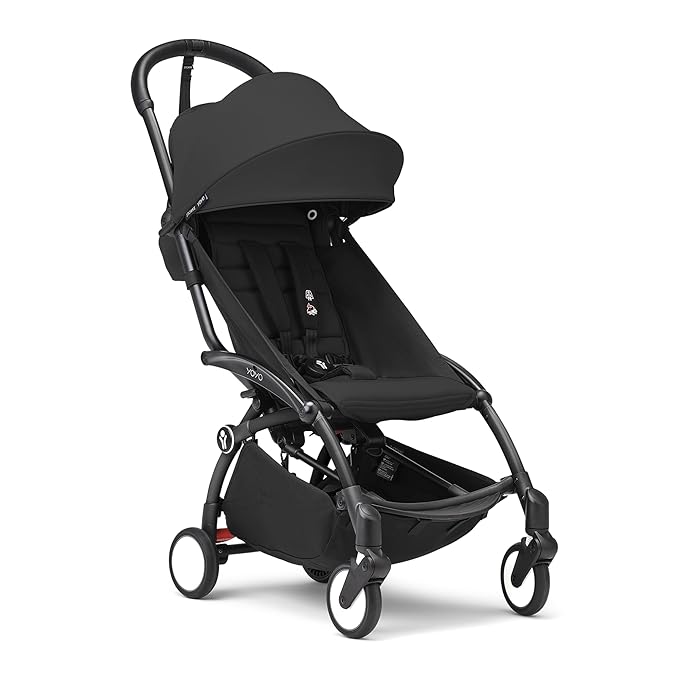 Stokke YOYO3 Stroller from 6 Months - Includes Black Frame, Seat Cushion & Canopy - Folds in & Out in a Flash - Light & Compact - Carry-On Compatible