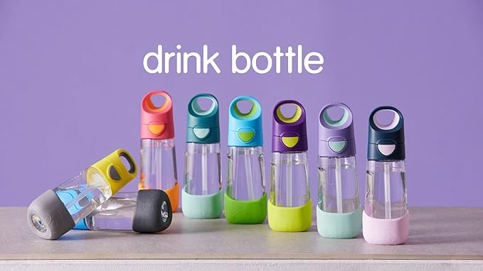 b.box Kids Water Bottle – 20oz Tritan Toddler Drink Bottle with Straw for School, Daycare, Travel w/Easy-Grip Triangular Design, Leak Proof Lid & Handle, BPA Free, Dishwasher Safe (Lilac Pop)