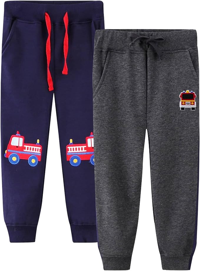 LOKTARC 2 Pack Boys Drawstring Sweatpants Cute Pattern Cotton Sport Jogger Pants