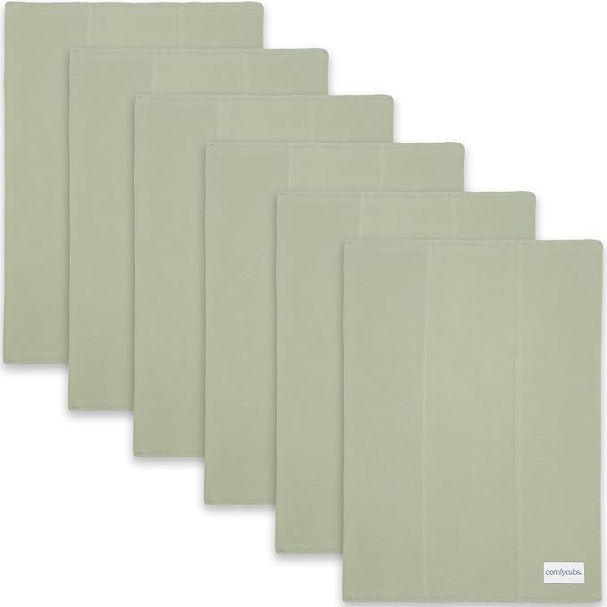 Comfy Cubs Baby Burp Cloths Set (Pack of 6) - Large, 6-Layer, Ultra Absorbent 100% Cotton for Infant Spit-Up, Drool, and Messes - Soft, Gentle, Thoughtful New Born Baby Gifts, Sage