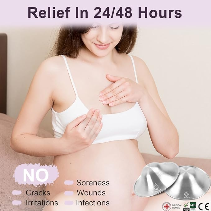 Boboduck Nipple Shields for Nursing Newborn - Trilaminate 999 Silver Nursing Cups Soothe Your Nursing Nipple, Newborn Essentials Nipple Pads, Nipple Covers Protector for Breastfeeding (Large Size)