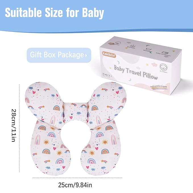 KAKIBLIN Baby Travel Pillow,Upgraded Baby Neck Pillows for Car Seat,Baby Support Pillow,Infant Neck Pillow for Toddler Head and Neck,Newborn Head Support for Car Seat,Pushchair (Rainbow)