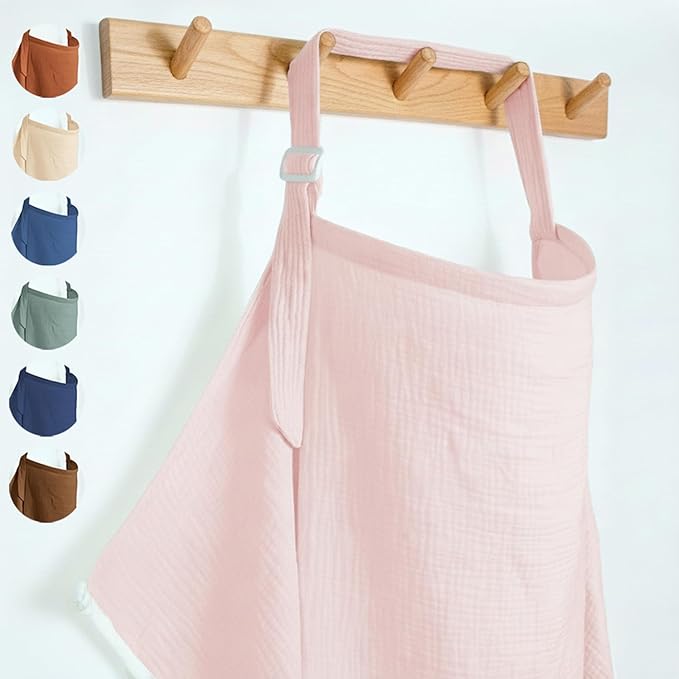 Muslin Nursing Covers for Breastfeeding, Arch Neckline Breast Feeding Covers for Women, Moms Privacy Breathable Summer Nursing Apron,Enlarged XL Size Soft Feeding Cover (Blush Pink)