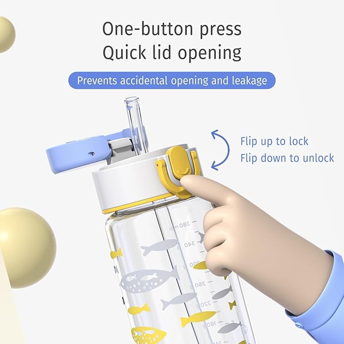 Evorie Tritan Kids Water Bottle for School with Straw, 13oz BPA Free Leak Proof Drinking Cup, Lightweight and Durable Drink Bottle (Ocean Blue)