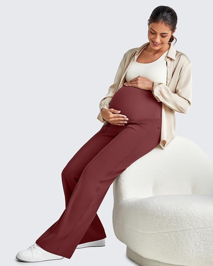 G4Free Maternity Dress Yoga Pants with Pockets Over The Belly Stretchy Work Slack Pregnancy Wide Leg Lounge Trousers