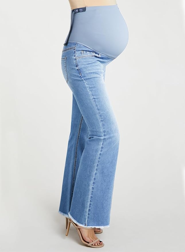 BLENCOT Maternity Jeans for Women Over Belly Pregnancy Pants Comfy Pregnant Jeans Flare Denim Jeans with Pockets