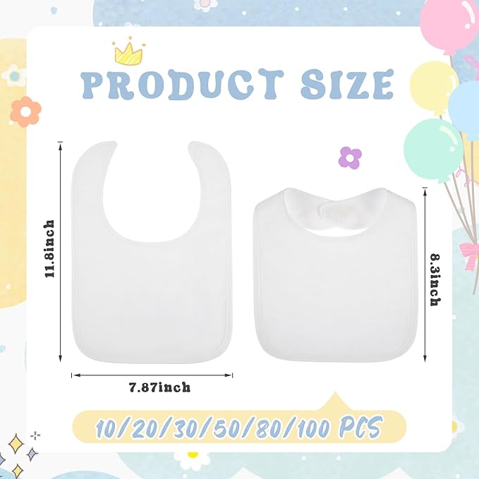 Toulite 6 Pcs White Bibs for Baby Washable Reusable Waterproof Cotton Feeder Bibs with Double Sided Design for Baby Shower Activity and Gifts