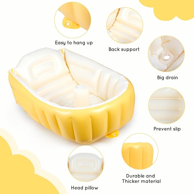 MINK Inflatable Baby Bathtub – Compact, Portable Bath Tub with Anti-Sliding Saddle Horn Seat, Ideal for Travel & Home – Suitable for Infants 0-6 Months