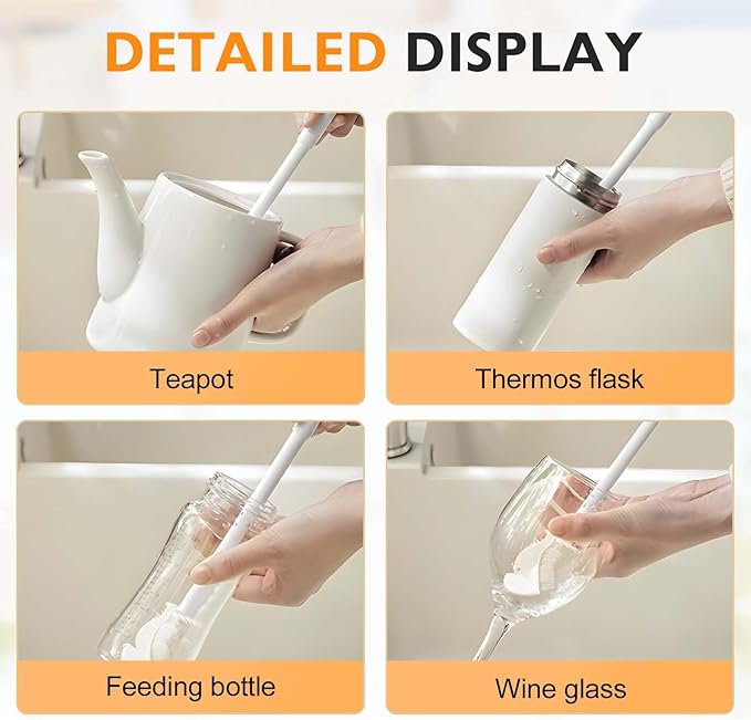 360° Flexible Silicone Bottle Brush with Long Handle,2025 New Multifunction Cleaning Foldable Cleaning Tool,Soft Bristle Silicone Cup Brush for Narrow Neck Bottles,Water Bottles (White/2pcs)