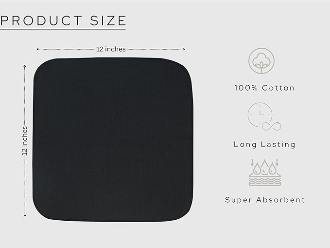 PurpleEssences Dish Cloths and Dish Rags - 6 Pack Waffle Weave Solid Kitchen Dish Wash Cloths, 100% Cotton, 12 x 12 Inches, Ultra Soft Absorbent Quick Drying - Fall Thanksgiving Halloween - Black