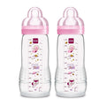 MAM Easy Active Baby Bottles 11oz, Fast Flow Skinsoft Silicone Nipple with Wide Neck Ergonomic Design, Easy to Hold, BPA-Free, Bottles with Leak-Proof Caps for 4+ Months Baby