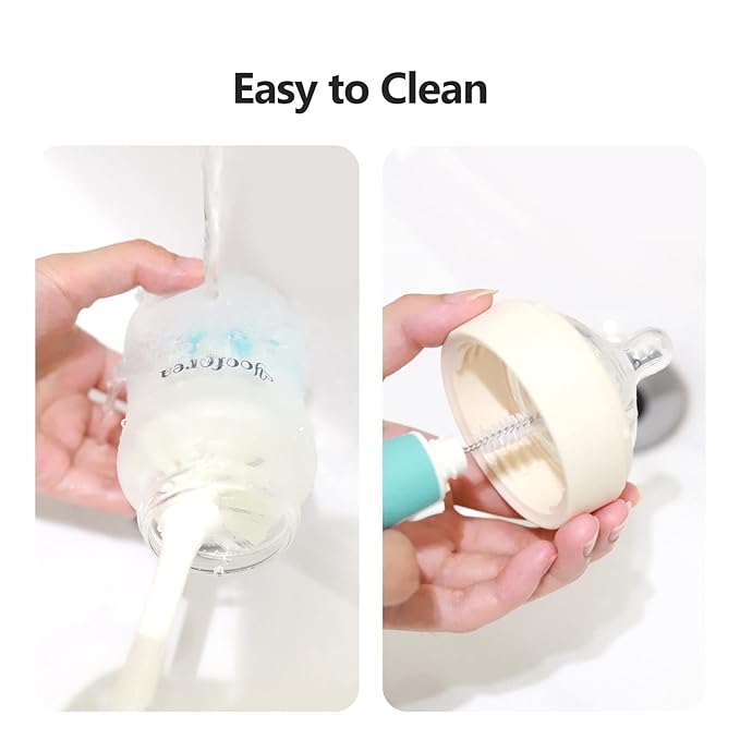 Yooforea Silicone Coated Glass Baby Bottle, 6M+ Fast Flow Nipple I Anti-Colic, Wide Neck, Stable Base I Medical-Grade Silicone Coating for Shatter Protection, BPA BPS PVC Free (9 Ounce-Cream)