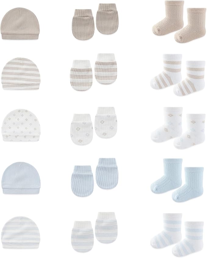 15 Pack Infant Hats Gloves Socks Unisex Baby Boy Girl Accessories Set Cotton New Born Caps Mittens