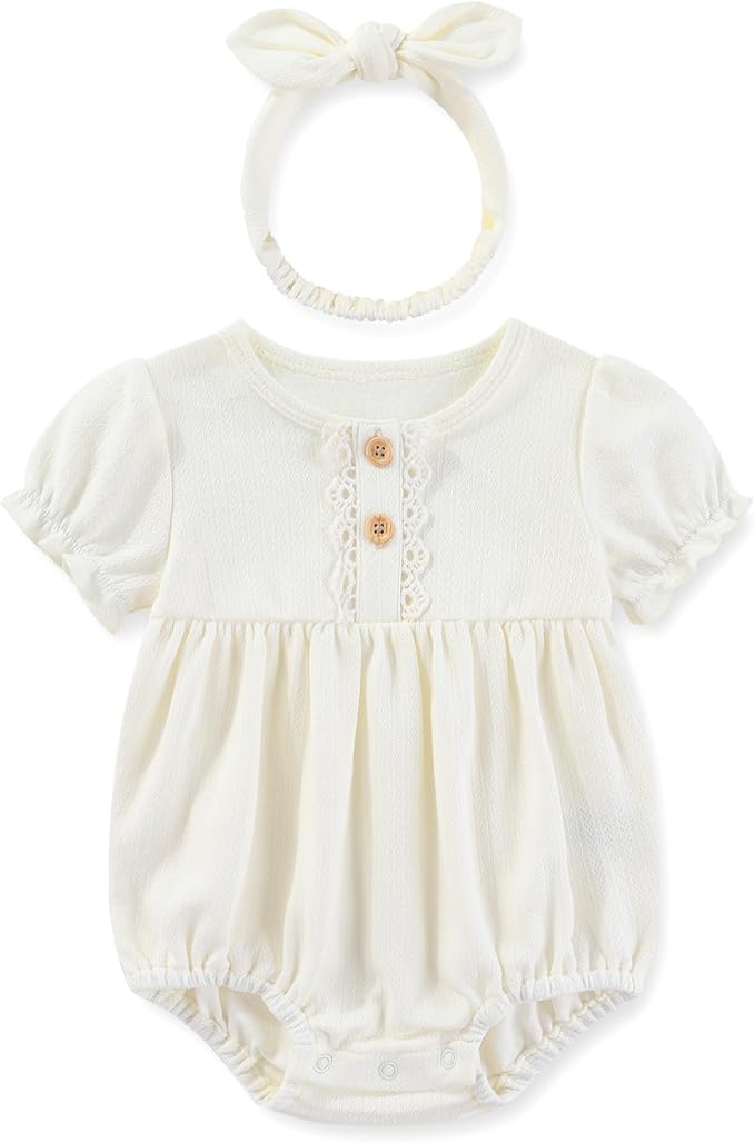 Newborn Baby Girl Clothes Cotton Bubble Romper Floral Short Sleeve Bodysuit 3 Pack