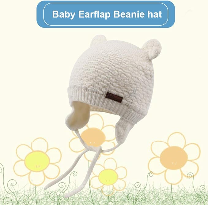 BAVST Baby Beanie Hat for Winter with Earfalp Cute Bear Kids Toddler Girls Boys Warm Knit Cap 0-2Years