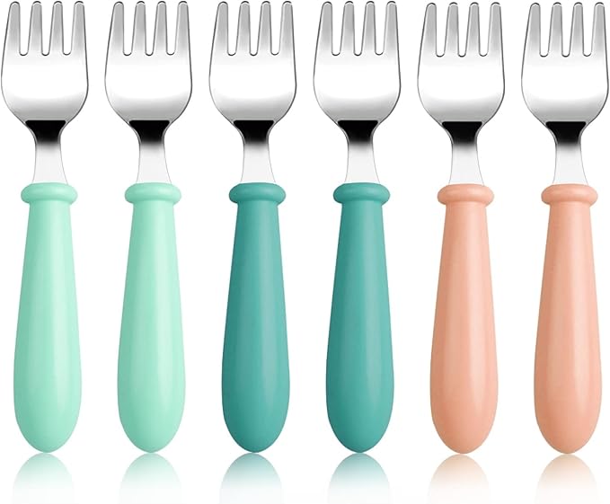 6-Pack Stainless Steel Toddler Forks with Round Handle, Baby & Kids Utensils for Self-Feeding Dishwasher Safe