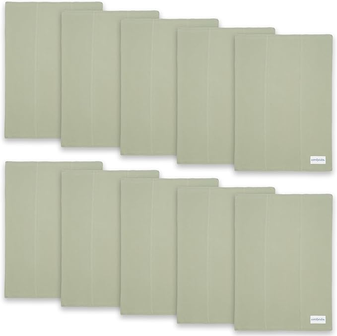 Comfy Cubs Baby Burp Cloths Set (Pack of 10) - Large, 6-Layer, Ultra Absorbent 100% Cotton for Infant Spit-Up, Drool, and Messes - Soft, Gentle, Thoughtful New Born Baby Gifts, Sage