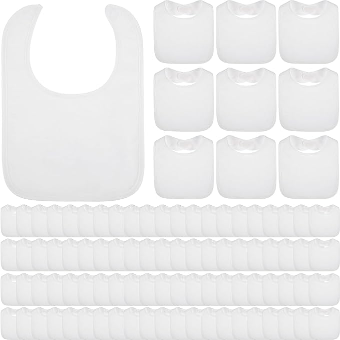 Toulite 6 Pcs White Bibs for Baby Washable Reusable Waterproof Cotton Feeder Bibs with Double Sided Design for Baby Shower Activity and Gifts