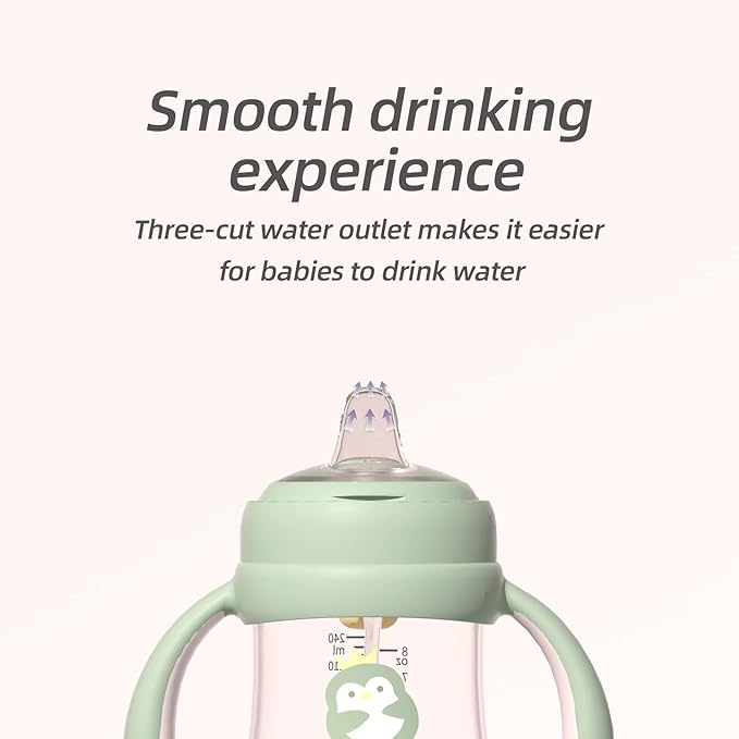 Piifur Tritan Sippy Cup with Storage Lid for 6-18 Months Leak Proof, Weighted Straw Learner Cup with Handle for Baby 8 Ounce (Green)