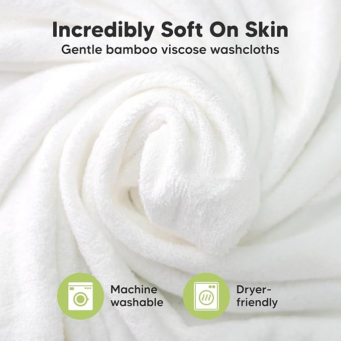 6-Pack Baby Washcloths - Soft Absorbent Viscose from Bamboo Wash Cloths for Babies, Kids, Toddlers, Infant, Newborn Bath Towels, Gentle on Sensitive Skin, 10x10 Reusable Face Towels (Dove)