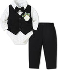 SANMIO Baby Boy Clothes Suits Infant Gentleman Outfit Collared Dress Shirt+Vest+Tie+Corsage+Pants 5Pcs Baby Suit Sets