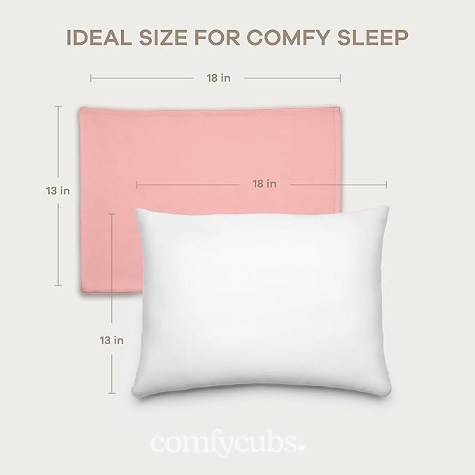 Comfy Cubs Toddler Pillow with Cotton Pillowcase, 13 x 18 in, 2 Pack - Travel and Sleep Support for Kids - Lightweight, Breathable Microfiber Fill - Soft and Cozy Small Pillow for Toddlers - Blush