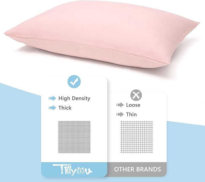TILLYOU Toddler Pillowcase 2 Pack with Envelope Closure,13" x 18" Silky Soft Microfiber Travel Kids Pillowcase for Boys and Girls, Pink