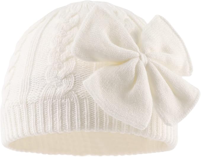 JANGANNSA Winter Warm Knitted Baby Hat for Girls Cotton Lined Infant Toddler Hat Autumn Cute Bow Classic Girls Beanie 0-6Y