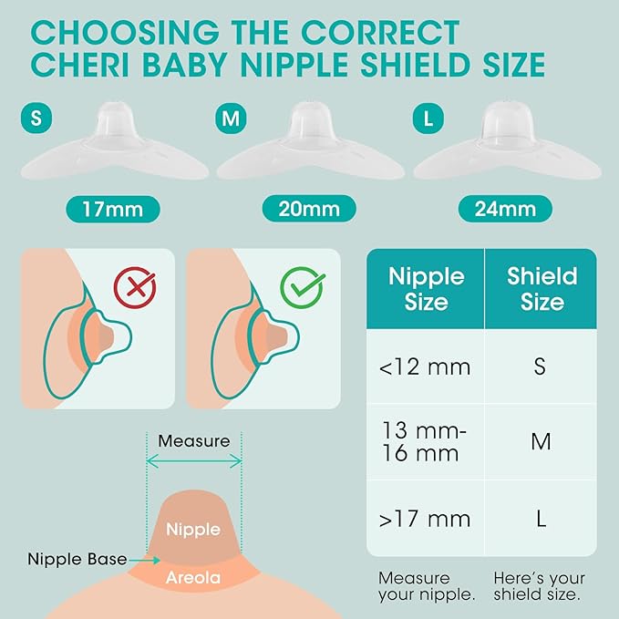 CheriBaby Nipple Shield, Contact Nipple Shield for Breastfeeding with Difficulty Sucking or Flat or Inverted Nipples, 2 Pair with Carrying Case, 100% Food Grade Silicone, BPA/BPS Free, L-24mm
