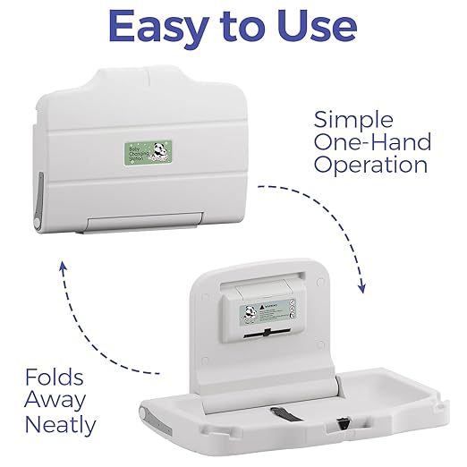 Panda Care ADA Compliant Horizontal Wall Mounted Baby Changing Station, Foldable Diaper Changing Table with Liner Dispenser and Safety Straps for Commercial and Home Use
