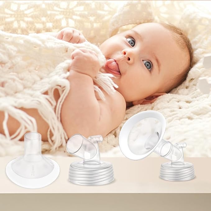 2 Packs 18mm Flange Set, Updated Oval Soft Rim Shield and Wide Mouth Base Connector Pump Parts for Spectra S2 Spectra S1 9 Plus Breastpumps Accessories, 106 Degree Wider Opening Angel