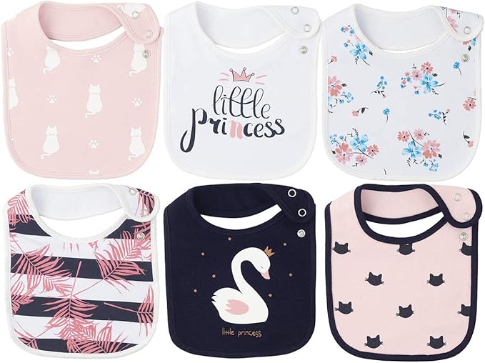 Maiwa 6 Pack Waterproof Cotton Baby Bibs for Girls Boys for Drooling Eating with Snaps