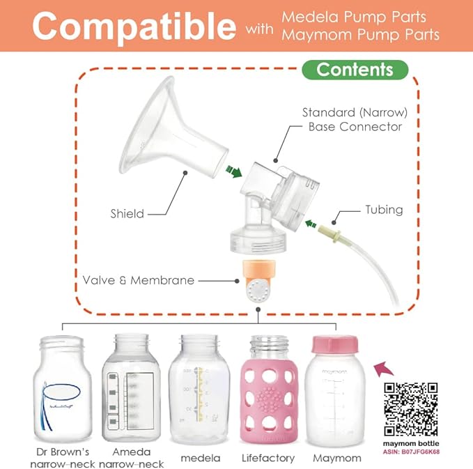 Maymom Breast Pump Kit Compatible with Medela Pump in Style Advanced Pump; 2xTwo-Piece 24mm Breastshield, 2 Valve, 4 Membrane, 2 Replacement Tubing; Replacement Part for Medela Shield, Valve
