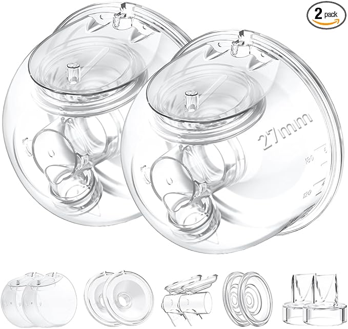 Two Full Milk Collector Cup Sets with 27mm Flange Compatible with Momcozy S12 Pro/S9 Pro Breast Pump, NOT for S9/S12, Replacement Pump Parts with Duckbill Valve, Flange, Diaphragm, Linker, Collector