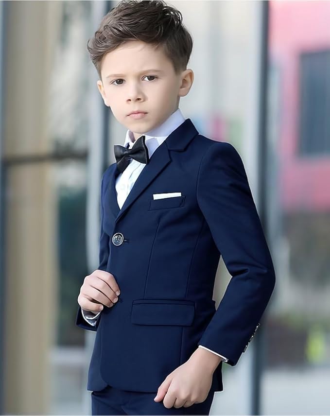 YuanLu Boys Suit for Kids Tuxedo Wedding Ring Bearer Outfit, 5 Piece Boy Slim Fit Formal Suits with Adjustable Waist