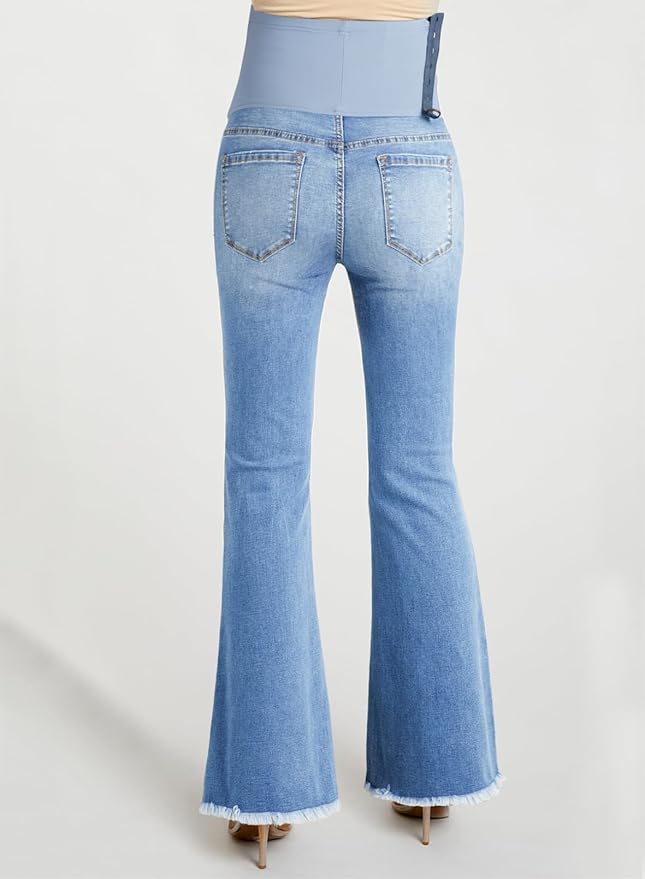 BLENCOT Maternity Jeans for Women Over Belly Pregnancy Pants Comfy Pregnant Jeans Flare Denim Jeans with Pockets