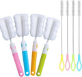 INVODA 4PCS Sponge Cup Brush with 4PCS Straw Brushes Portable Long Handle Water Bottle Cleaner Brush for Baby Bottles Vacuum Flasks Mugs Glasswares
