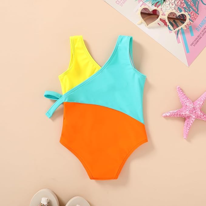 Happy Town Toddler Swimsuit Girl One Piece Bathing Suit Color Block Swimwear Baby Summer Beach Wear