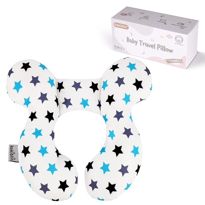 KAKIBLIN Baby Neck Pillow, Upgraded Baby Support Pillow, Head Pillows for Carseat, Newborn Neck Support for Car Seat,Pushchair,Travel (White Star)