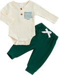 fhutpw Baby Boy Clothes 3 6 12 18 Months Ribbed Knitted Long Sleeve Romper and Pants Sets Newborn Fall Splicing Color Outfits