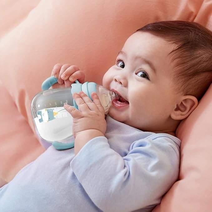 POTATO Glass Baby Bottles, Anti-Colic Breastfeeding Bottles with Fast Flow Nipple, Suitable for Babies 6-12 Months, 2 Replaceable Nipples, 8 oz, Blue