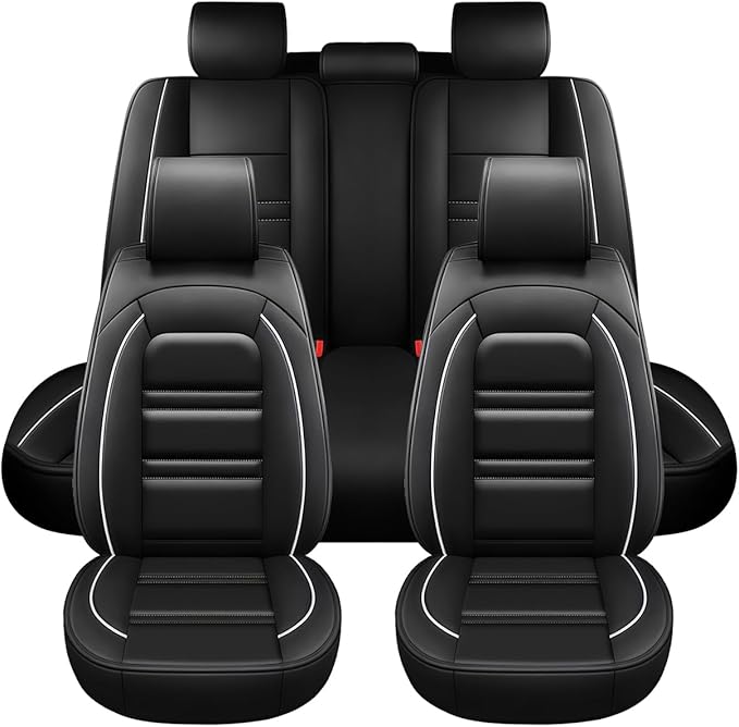 Seat Covers for Audi a3 2006-2025 | 5-Seats Leather Seat Covers, Easy to Install Automotive Seat Covers Full Set (Full Set, Black&White Line)