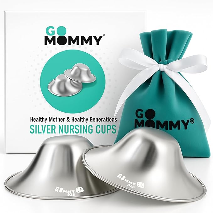 Silver Nipple Shields for Breastfeeding Newborn & A Breastfeeding Essential by Go Mommy - Silver Nursing Cups for Sore Nipple Relief, Protects & Heals Cracked Nipples