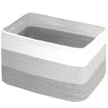 Hopegiver Storage Baskets for Organizing with Handle, Woven Baskets for Shelves - Durable Gift Basket for Cloth Toys Books Baby, Cotton Rope Basket for Dog Cat, 15x11x10 Inch(White&Light-Gray&Gray)