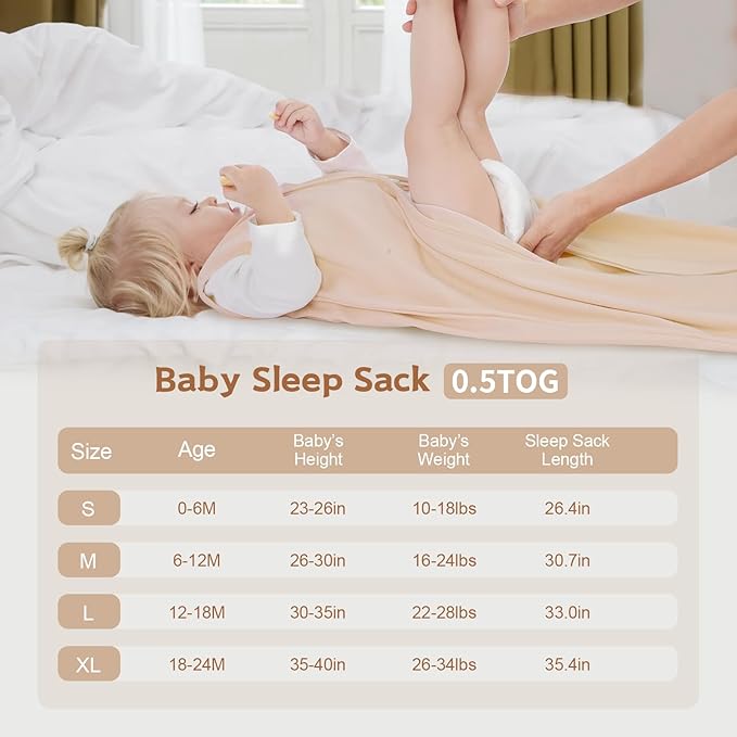 Baby Sleep Sack 0-6 Months,100% Cotton TOG 0.5 Wearable Blanket for Newborn and Infant, 3 Pack 2-Way Zipper Lightweight Sleeping Bags for Toddler