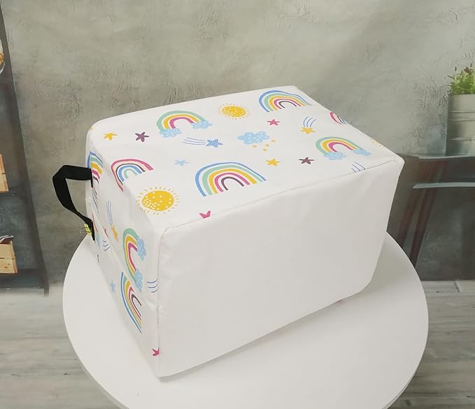 Rectangle Foldable Gift Laundry Basket, Storage for Dirty Cloth, Toys Nursery, Kids Clothes, Hamper With Handles for Home Decor (REC-Rainbow)