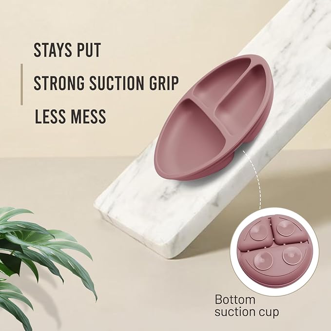 10-Piece Silicone Baby Feeding Set – BPA-Free, Spill-Proof Suction Plate, Bowl, Bib, Snack Cup & Utensils | Dishwasher Safe, Baby Gift Ready (Dark Pink)