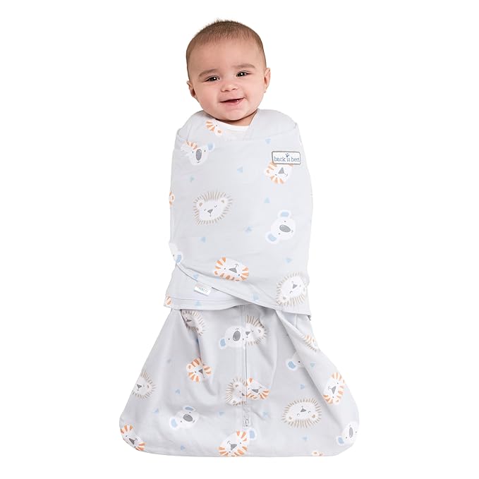 HALO 100% Cotton Sleepsack Swaddle, 3-Way Adjustable Wearable Blanket, TOG 1.5, Multicolor Lions, Tigers, and Bears, Newborn, 0-3 Months
